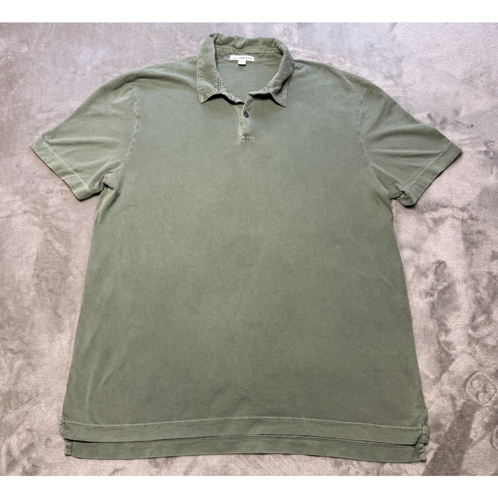 James Perse Standard Polo Shirt Men Sz 2 Medium Green Supima Cotton Made In USA
